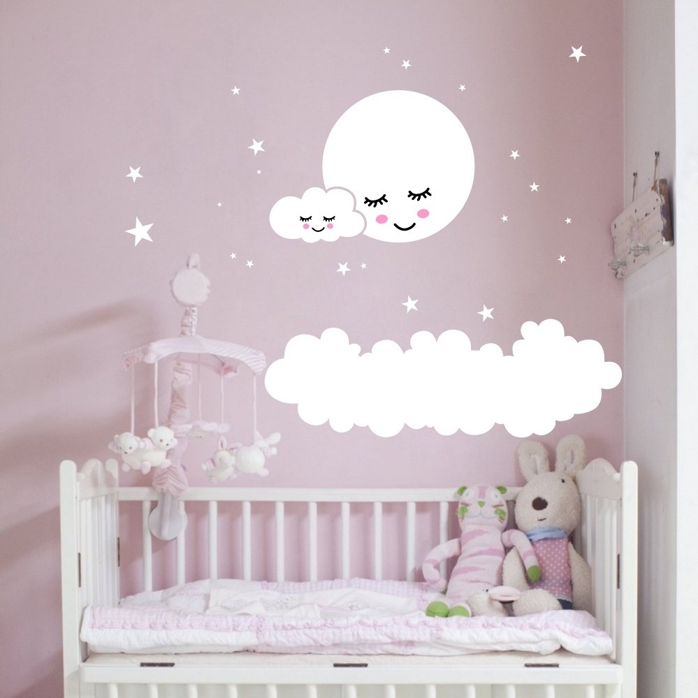 Home decoration self adhesive cloud moon nursery wall decal