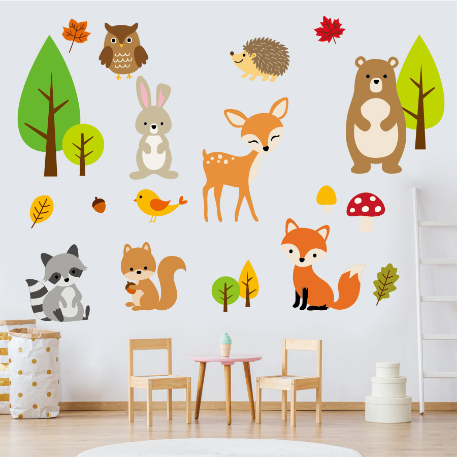 jungle animal woodland cartoon 3d sticker kids room wall