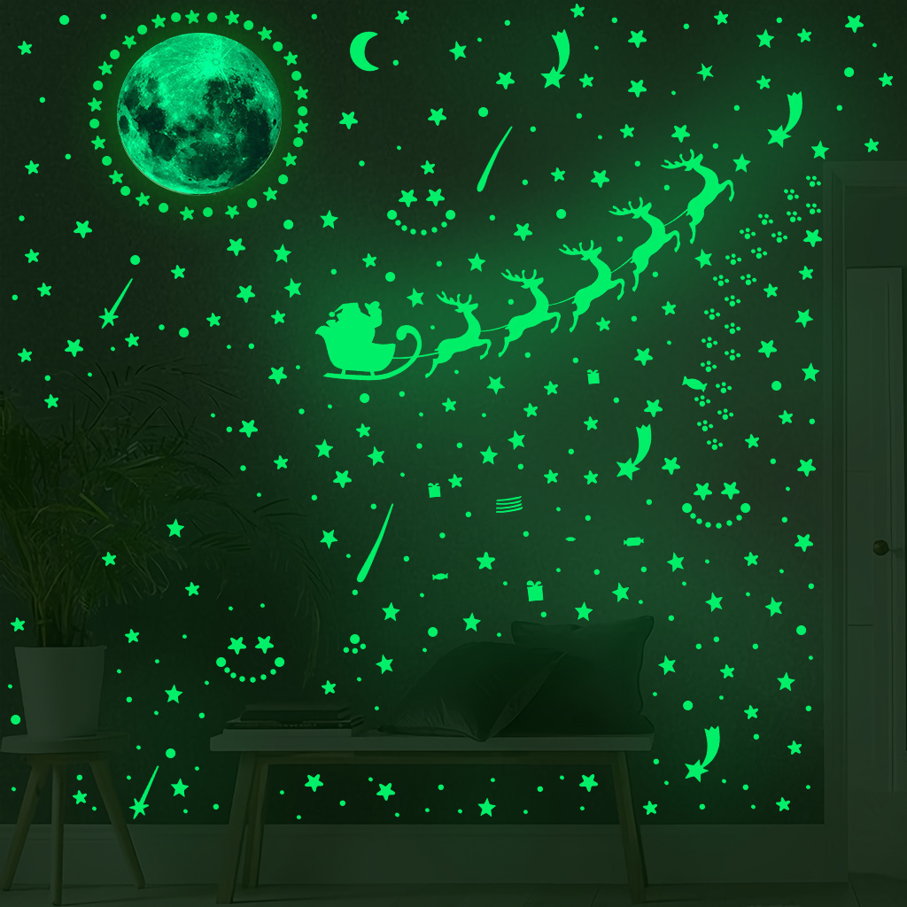 New Christmas wall stickers kids decoration star planet glow in the dark stickers