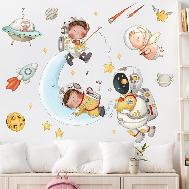 baby bedroom decoration cartoon cartoon spaceship astronaut kids room wall decal