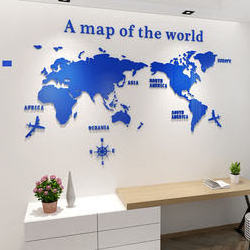 self adhesive home decoration black world map 3d acrylic wall stickers