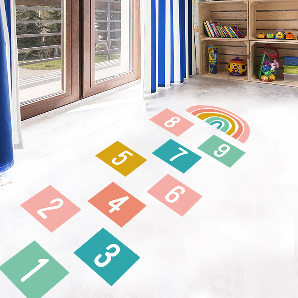 kids room rainbow number pvc vinyl floor sticker floor decals on floor tile