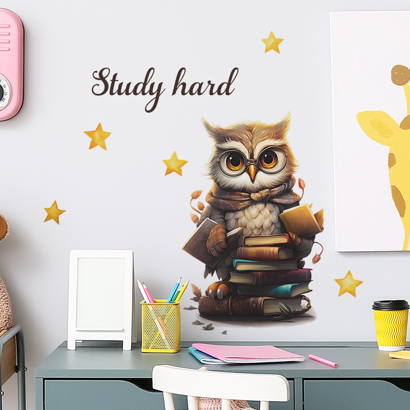 Removable school 3d cartoon owl wall decals for kids