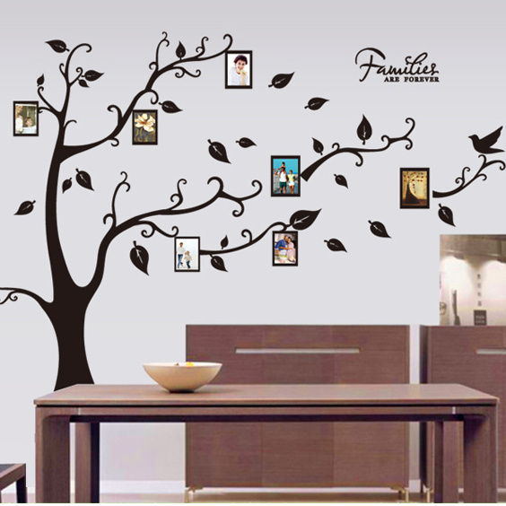 Home decoration self adhesive 3d photo frame black family tree wall sticker