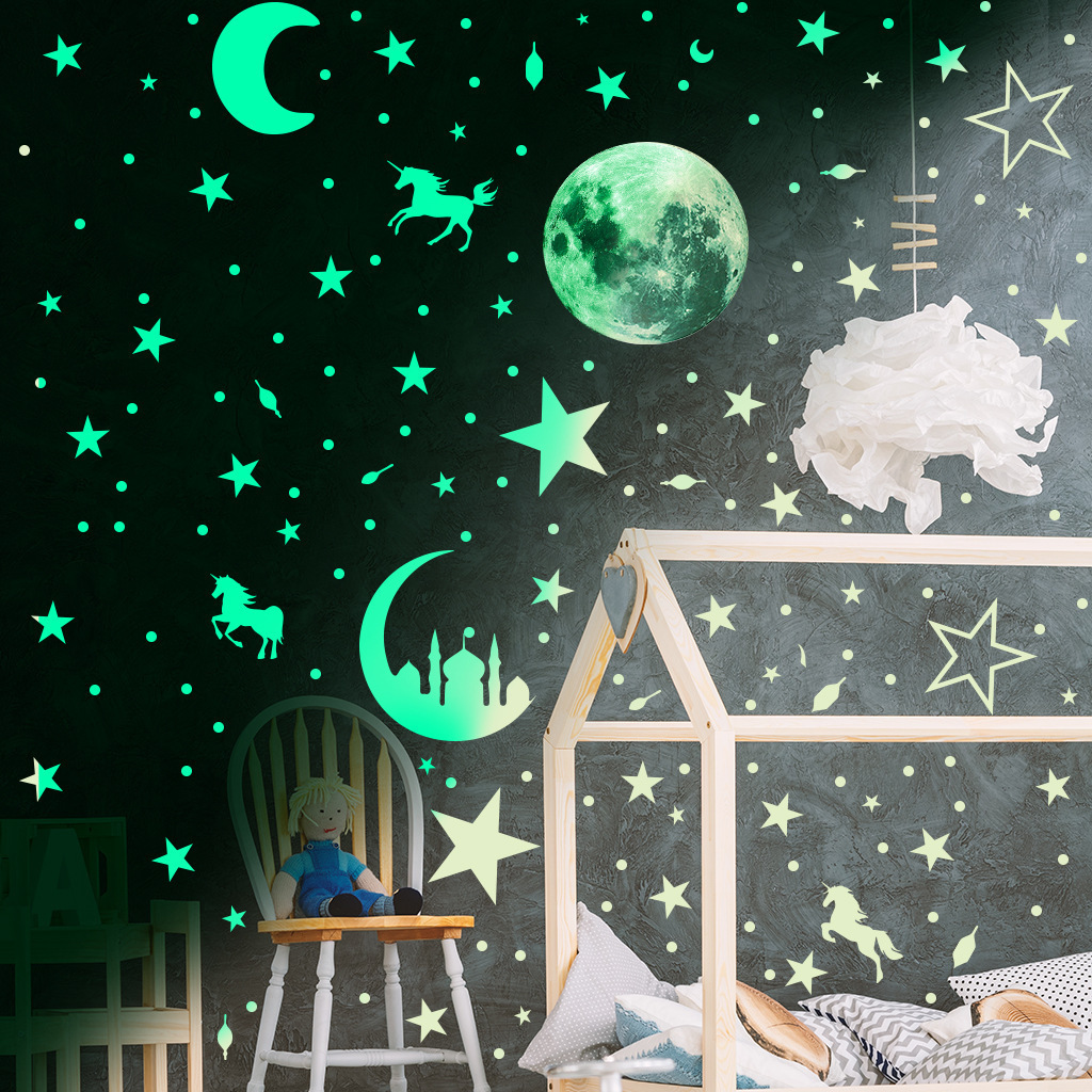 home decor living room self adhesive vinyl moon luminous sticker glow in the dark