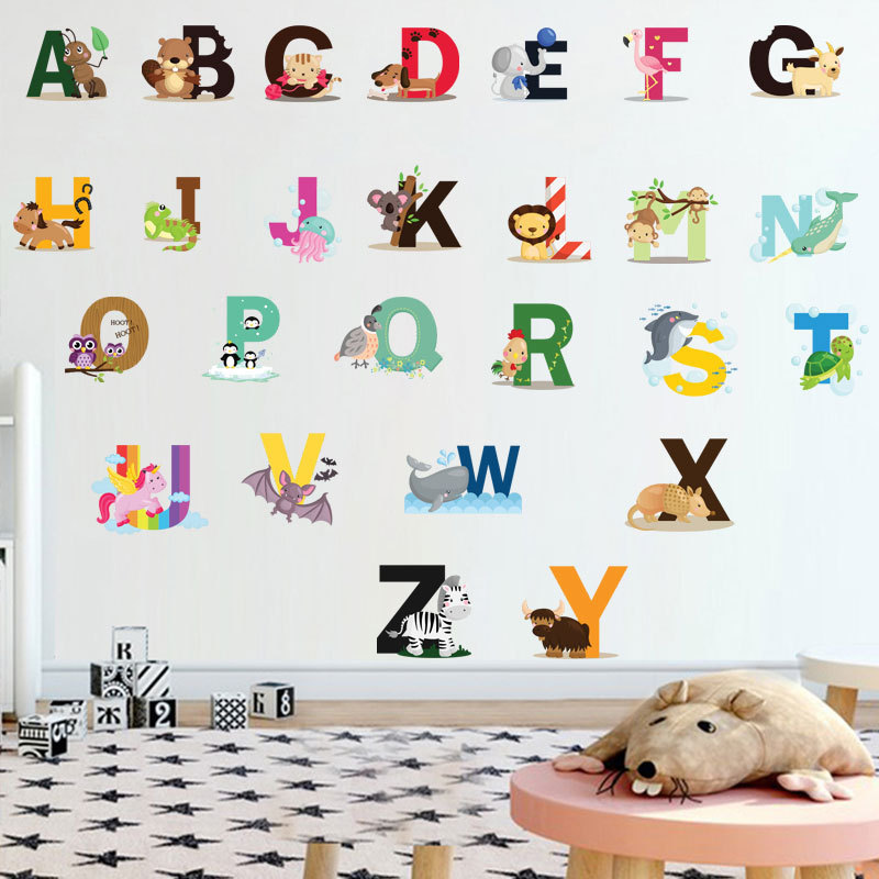 New removable cartoon animal school alphabet kids room wall stickers