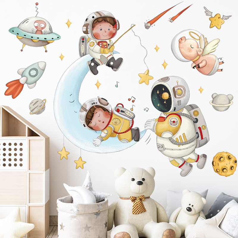 baby bedroom decoration cartoon cartoon spaceship astronaut kids room wall decal