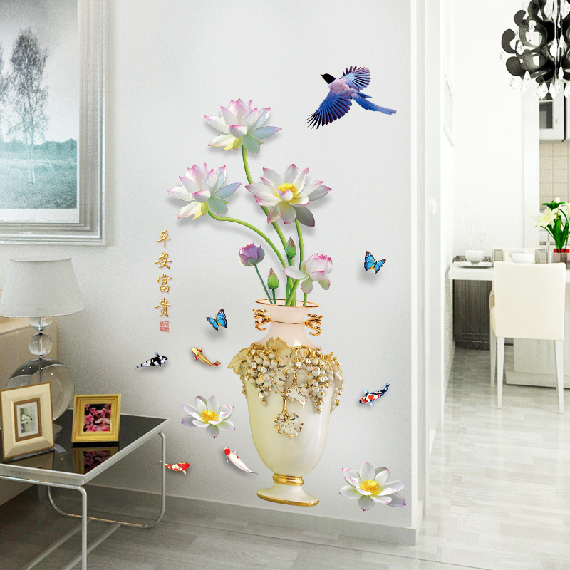 home decoration self adhesive 7d flower vase wall sticker