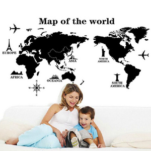 Home decor adhesive pvc travel black world map wall stickers