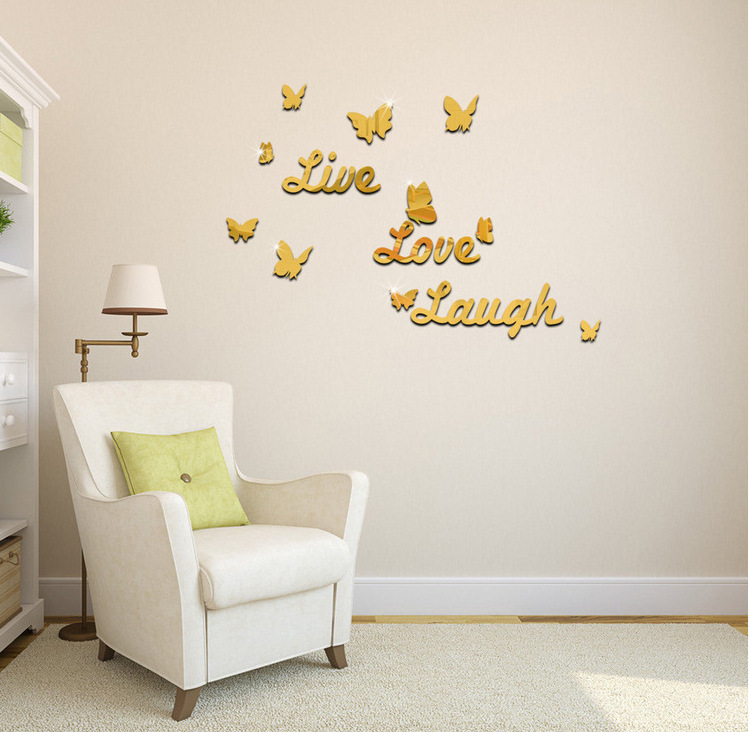 Home decor 3d acrylic self-adhesive live love laugh mirror wall sticker decoration for living