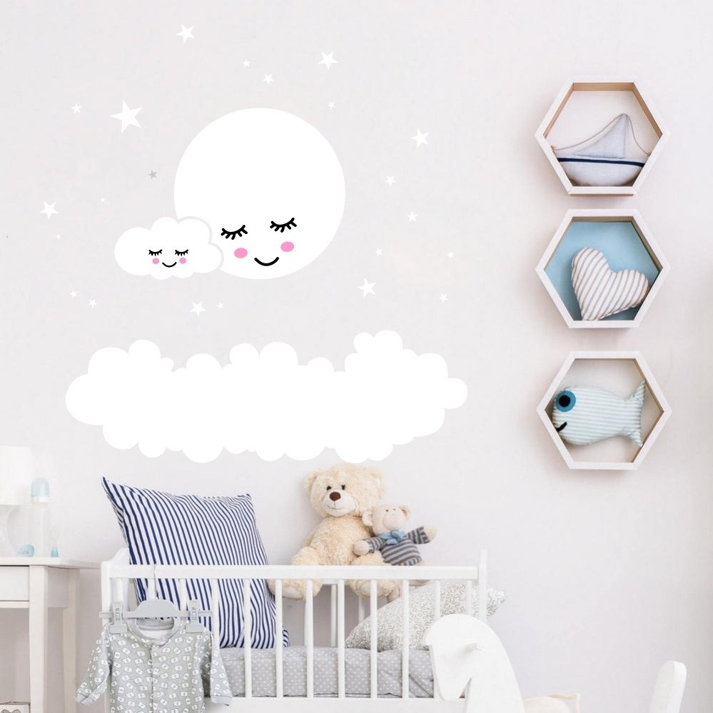 Home decoration self adhesive cloud moon nursery wall decal