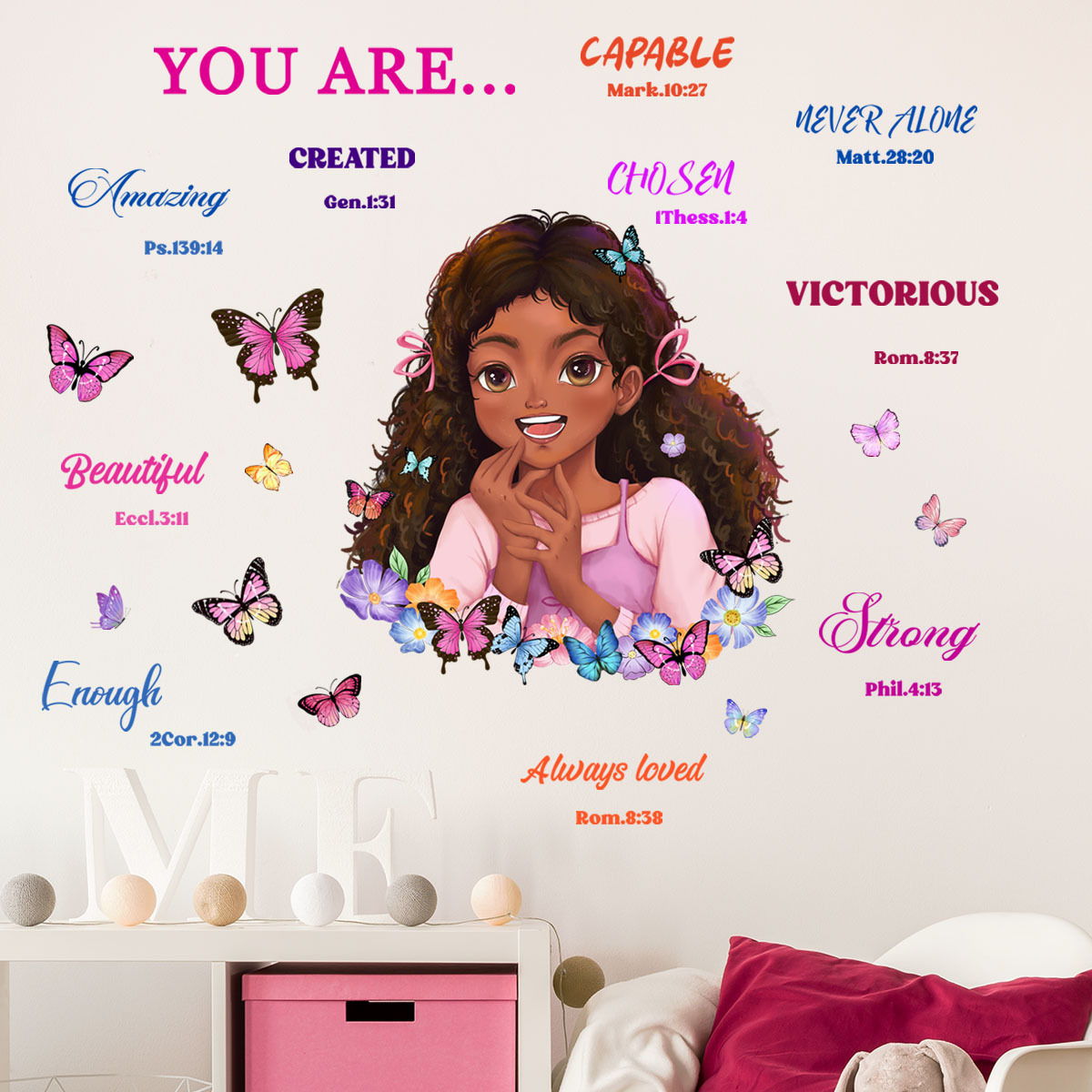 2023 hot sale home decoration adhesive 3d black girl inspirational wall stickers