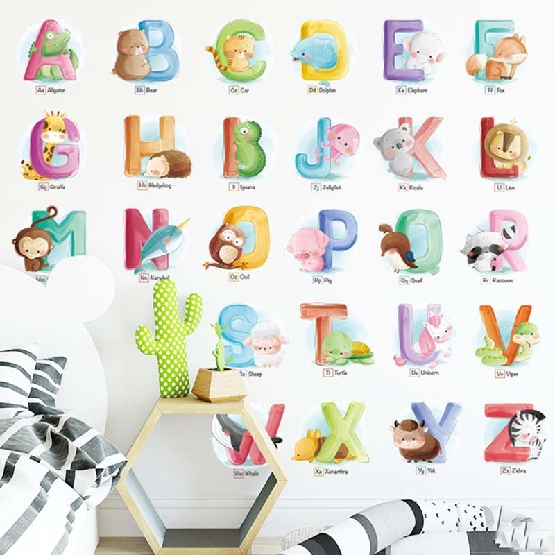 Lovely pvc home decor alphabet wall stickers for kids room nursery wall decals