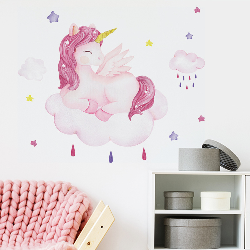 bedroom wall decoration adhesive 3d vinyl girls princess unicorn stickers