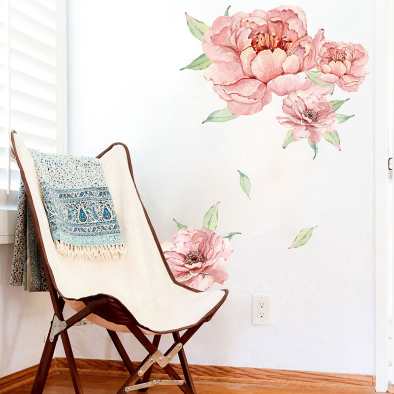 Living room wall decor 3d peony removable furniture flower decals