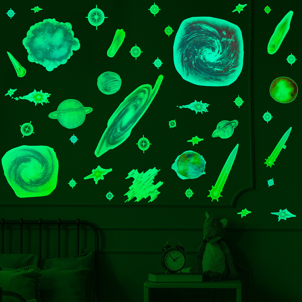 Kids room self adhesive cartoon space glow in the dark stickers custom