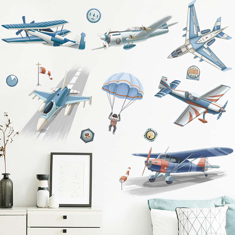 Kids room decoration removable 3d airplane wall stickers for bedroom