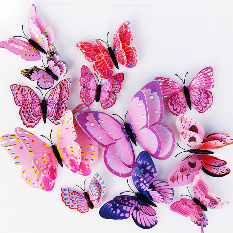 YiWu hot selling pink wall art and decor stickers for living room kids room butterfly wall stickers