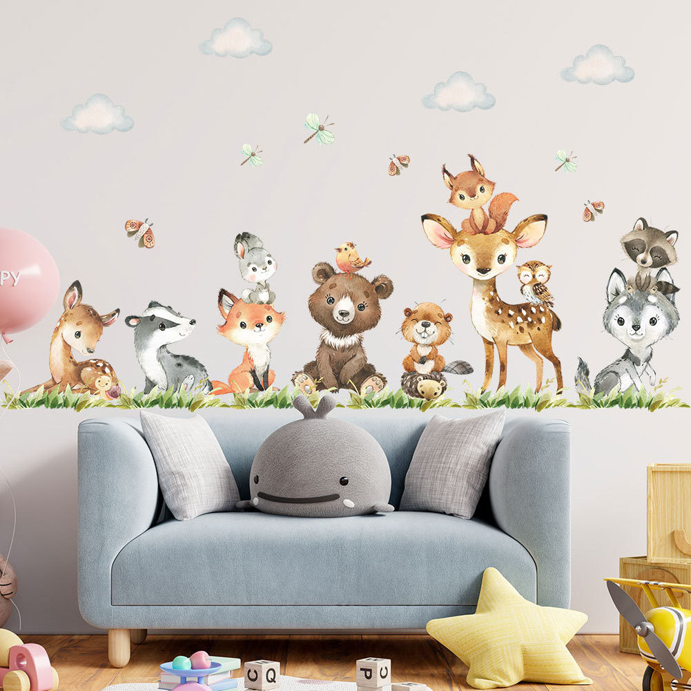 Baby room decorative woodland animal 3d cartoon characters wall stickers