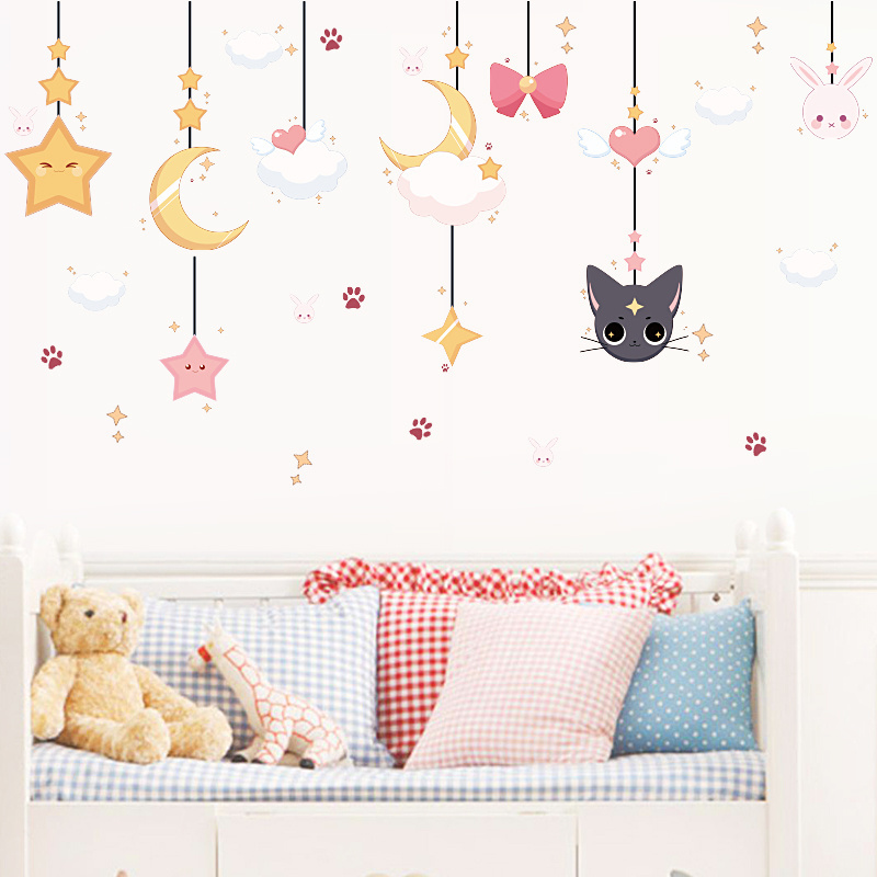 Baby bedroom lovely moon cat vinyl decor wall sticker