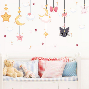 Baby bedroom lovely moon cat vinyl decor wall sticker