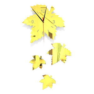 Whole sale new design maple leaf wall mirror sticker home decor clock sheet self-adhesive wall decals