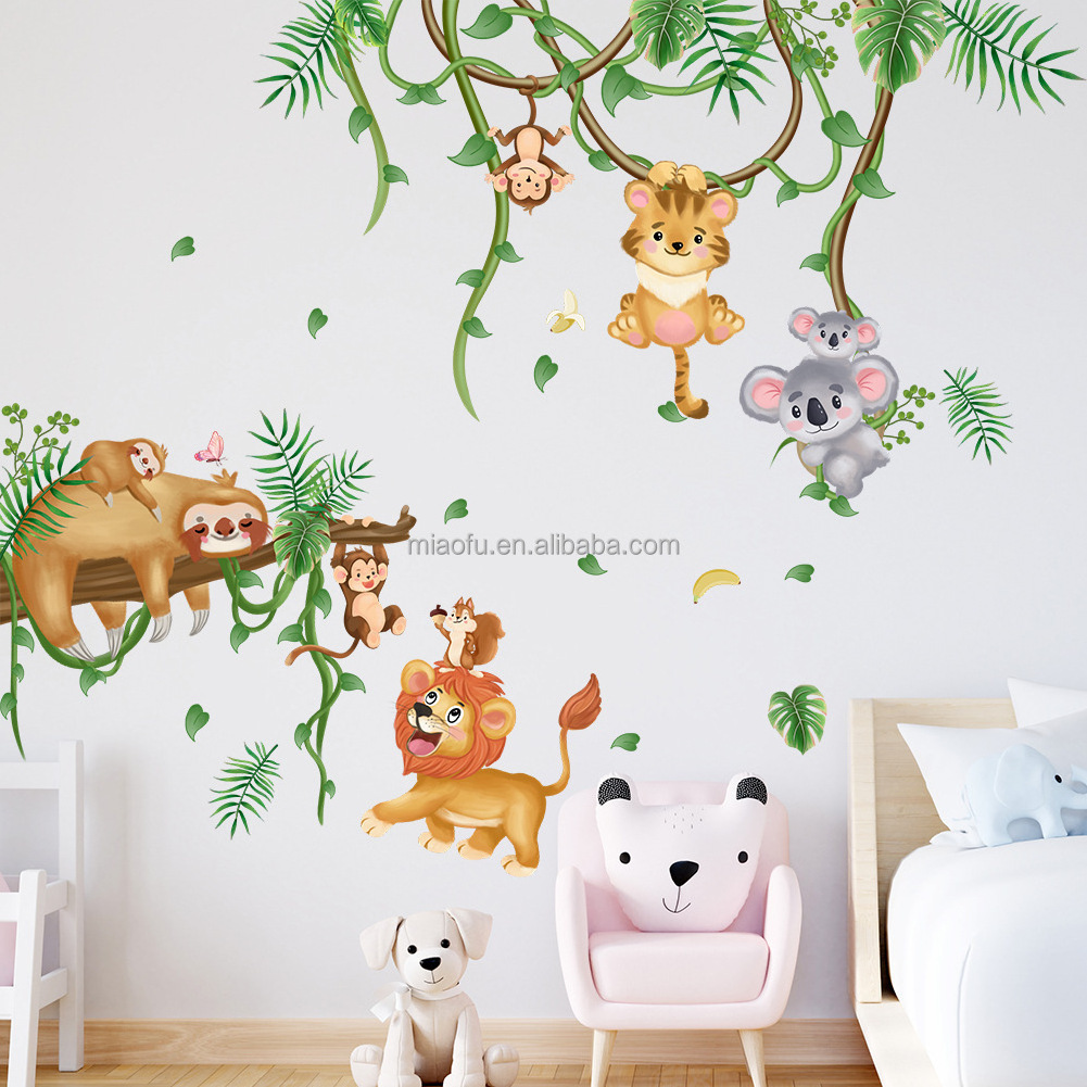 shenzhen self adhesive cartoon jungle animal wall stickers 3d home decoration for living room