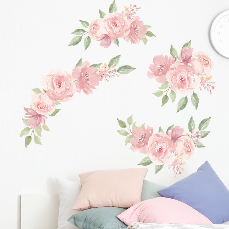 Home decoration self adhesive 3d fabric sticker vinyl peony wall decal