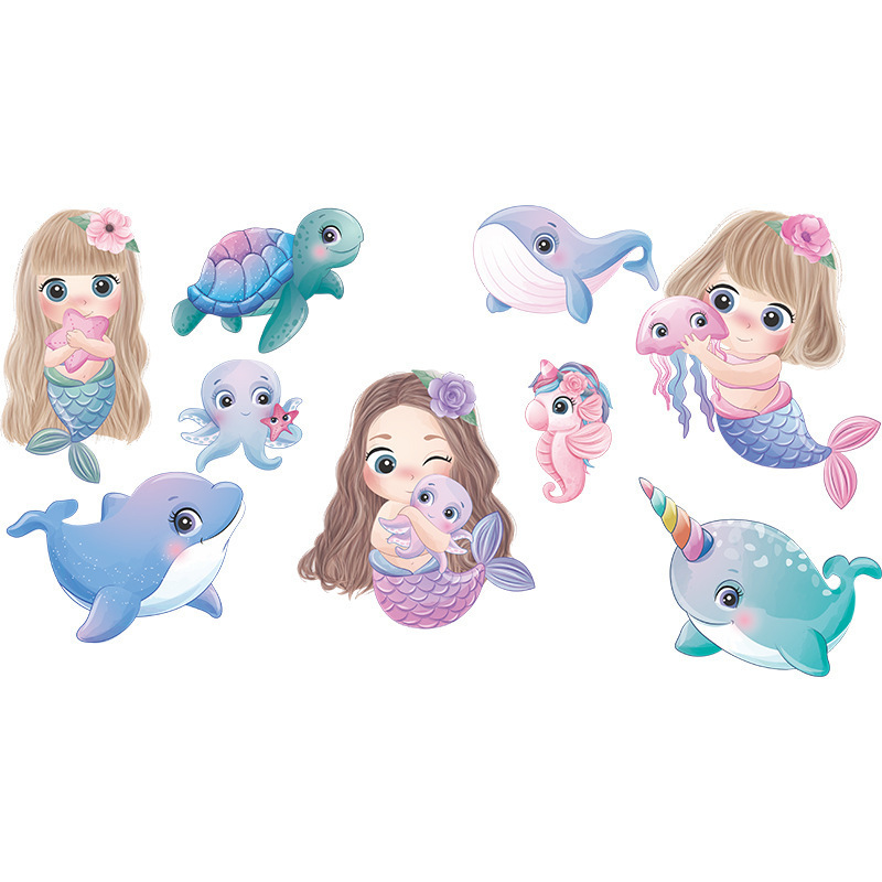 Removable waterproof pvc 3d cartoon mermaid wall decor stickers for kids girls room bedroom wall decals