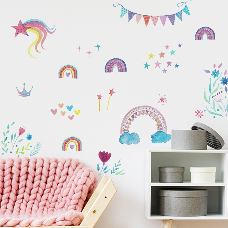 Self adhesive boho rainbow design removable die cut room wall stickers decals