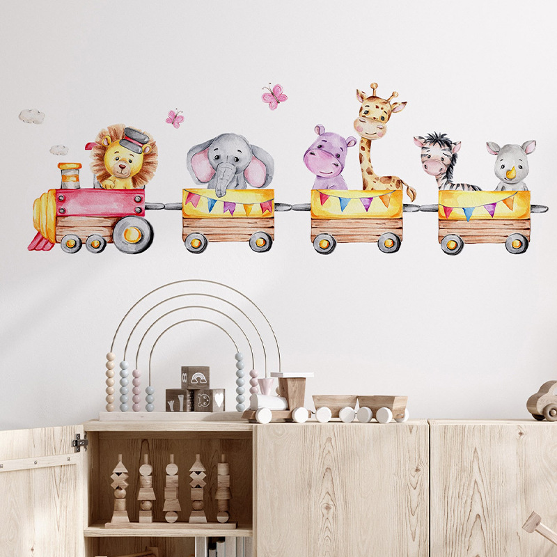 Removable cartoon animal train wall decals home decoration children