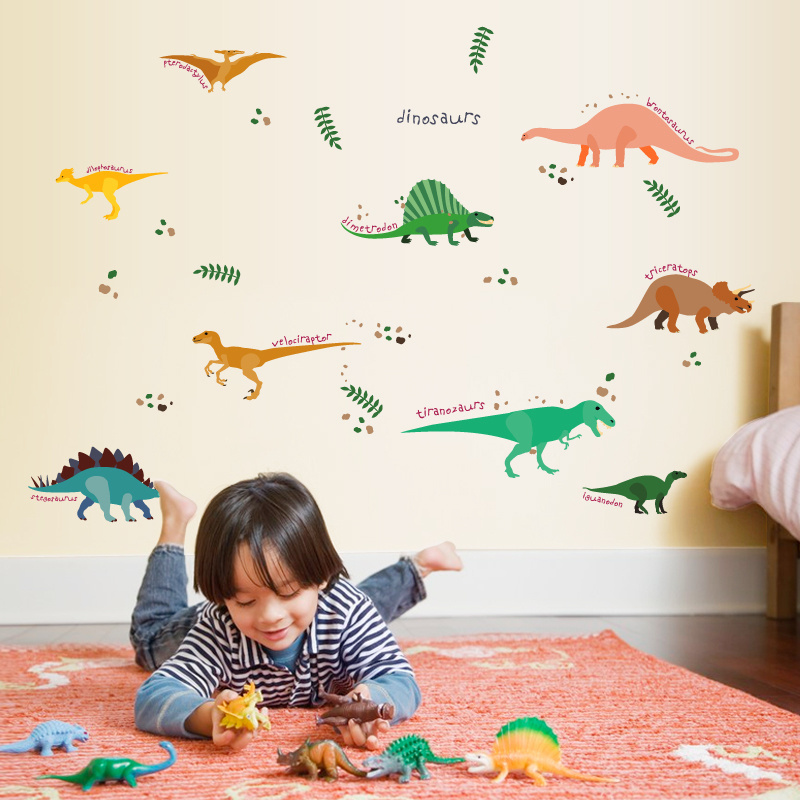 home decor 3d cartoon dinosaur wall stickers removable self adhesive kids wall decals