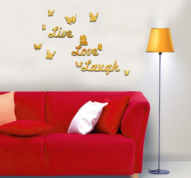 Home decor 3d acrylic self-adhesive live love laugh mirror wall sticker decoration for living