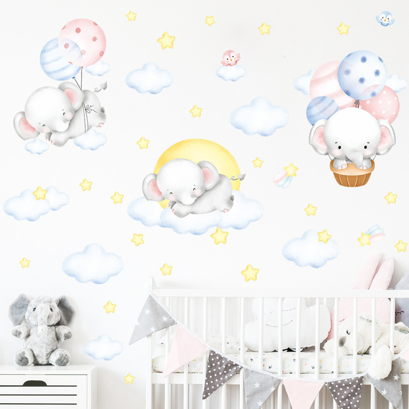 hot sale bay room cartoon elephant with cloud nursery wall decal