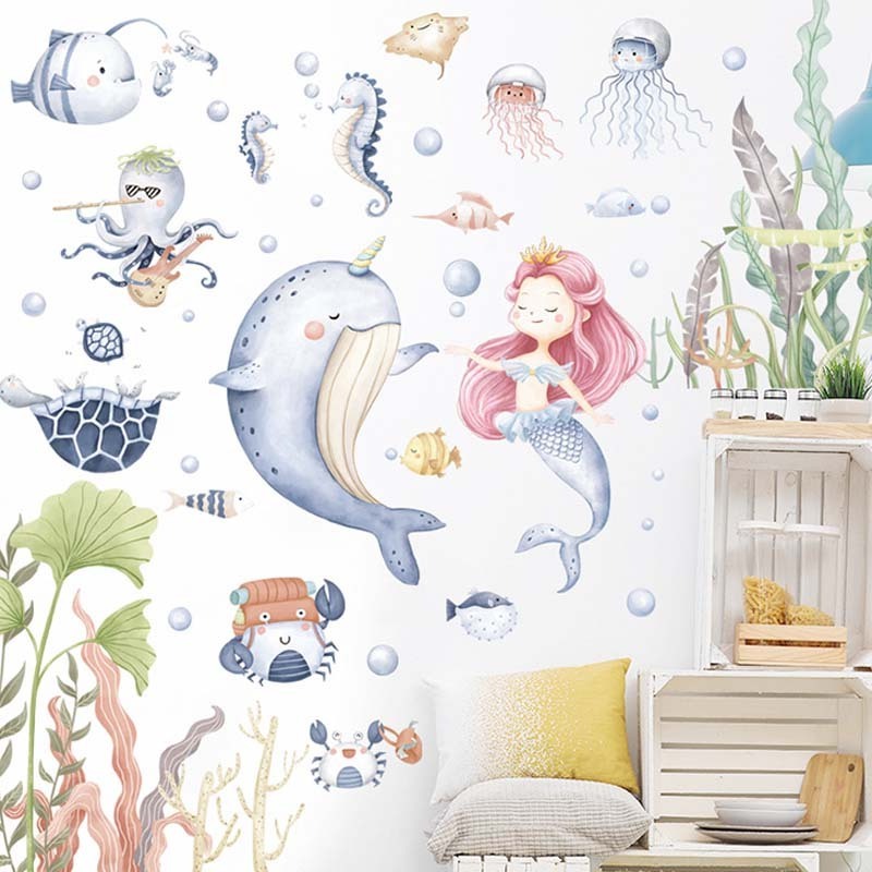 home decoration bathroom underwater animal mermaid wall decals