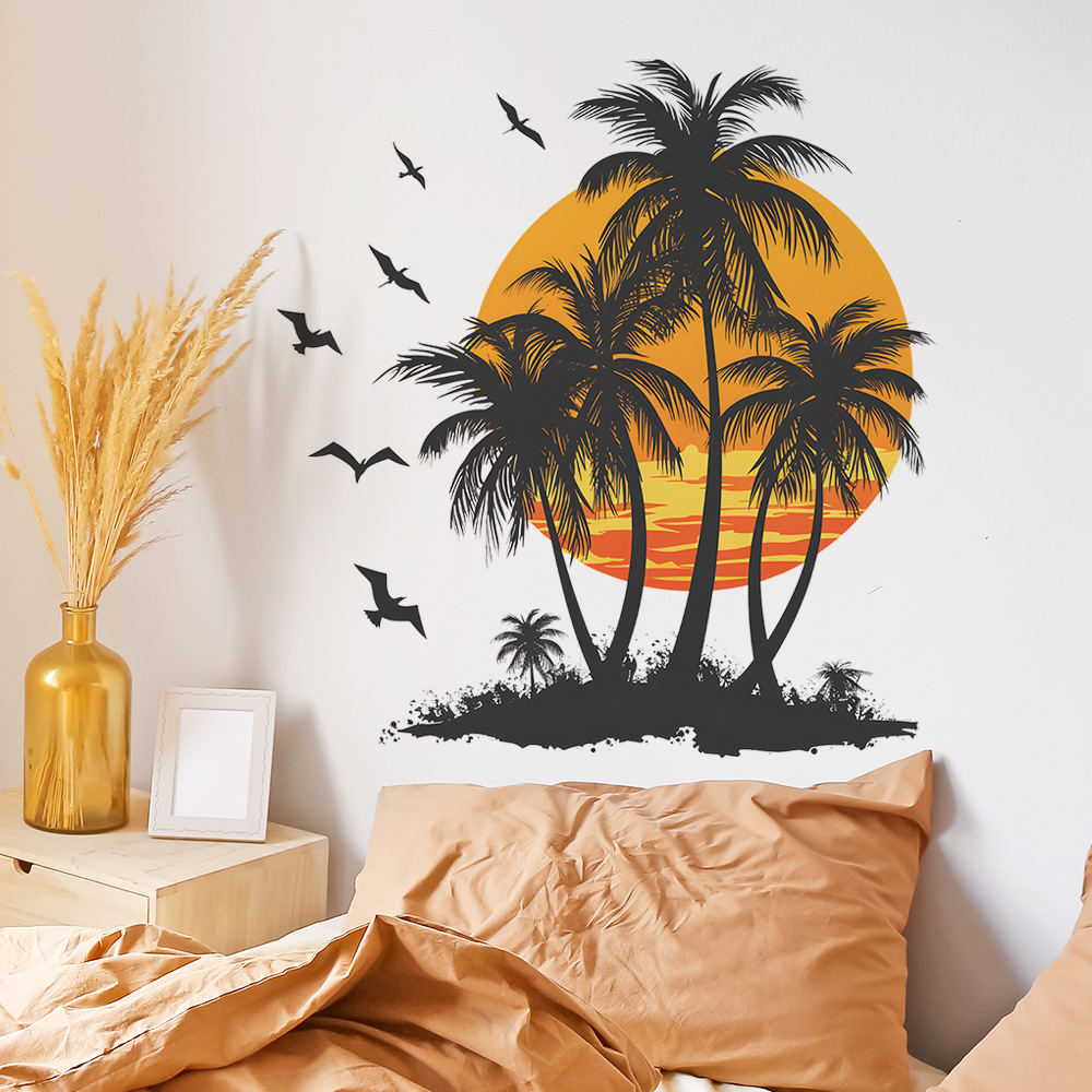 Home decoration self adhesive 3d palm tree wall stickers for bedroom