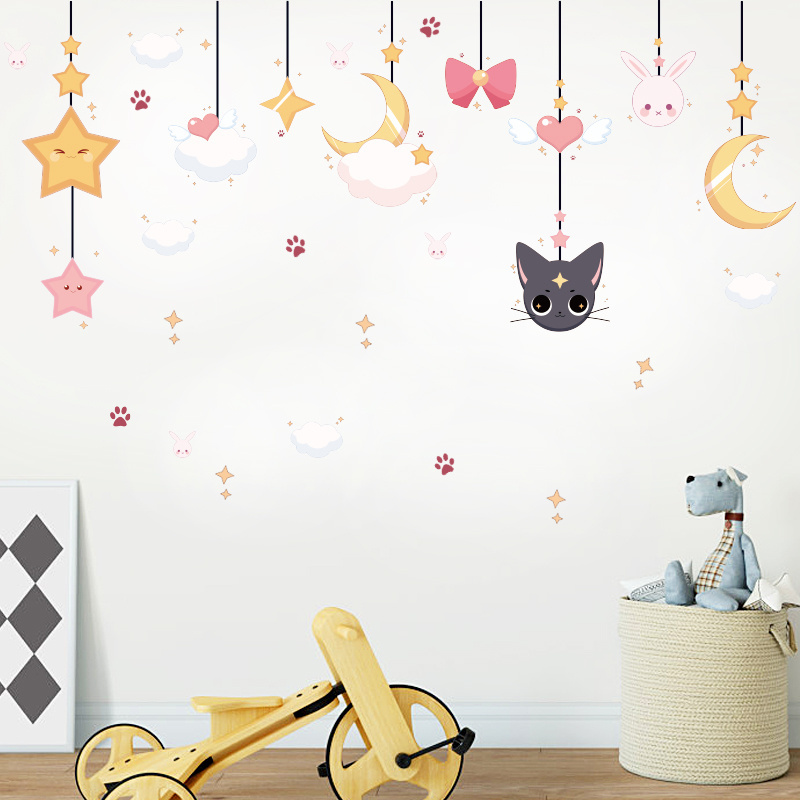 Baby bedroom lovely moon cat vinyl decor wall sticker