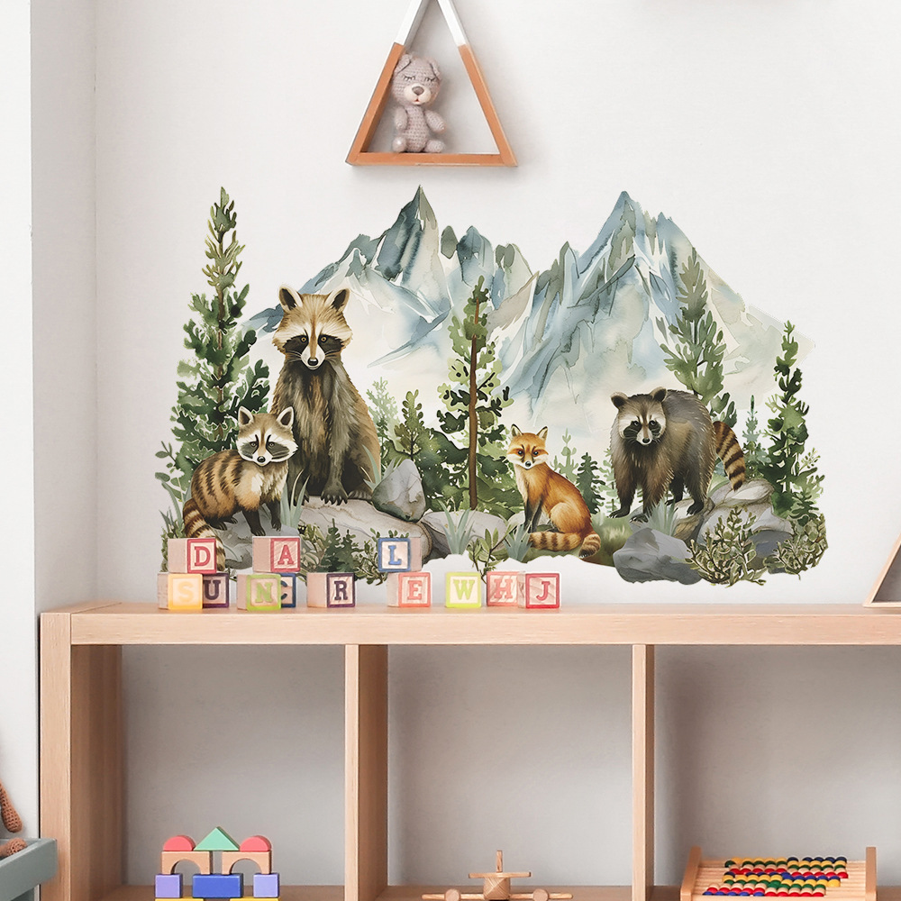 Self adhesive cartoon forest animal wall stickers 3d home decoration for living room