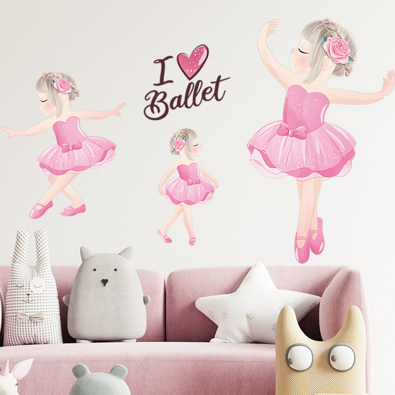 Self adhesive waterproof hot-selling ballet dancing girl wall decoration stickers decals for nursery baby kids room