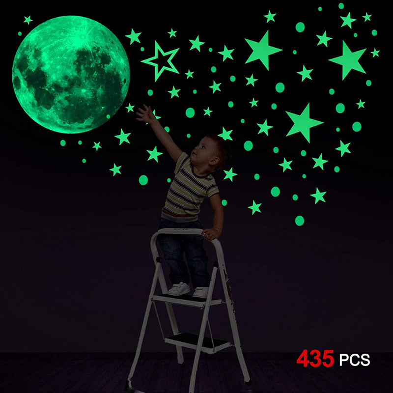 Home decor adhesive 3d stars dots luminous moon wall sticker