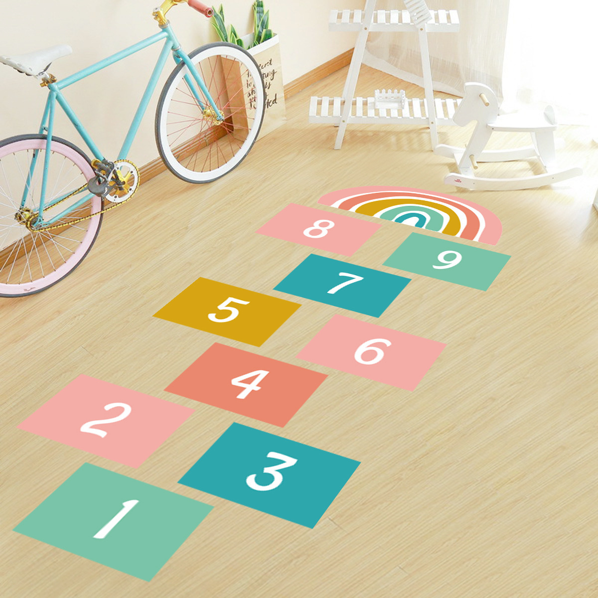 kids room rainbow number pvc vinyl floor sticker floor decals on floor tile