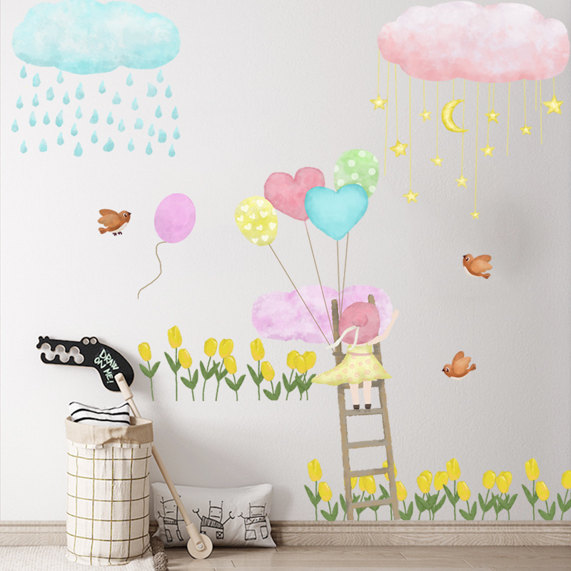 Removable girls vinyl stickers waterproof wall stickers for kids room clouds sticker wall decor