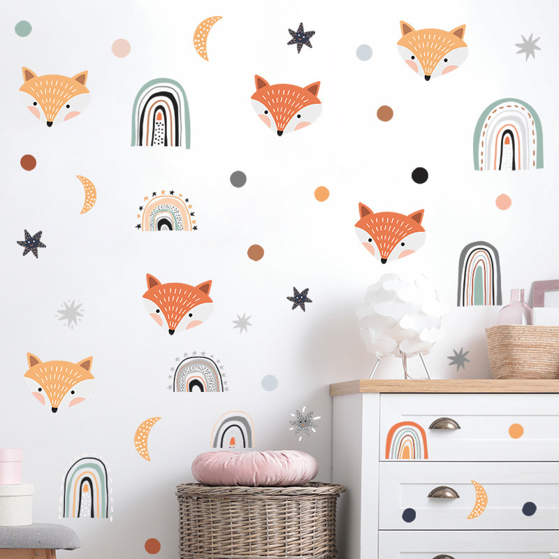 Cartoon Rainbow Wall Stickers Decals Newest Boho Style Removable Self Adhesive Pvc for Kids Home Decoration 3D 1pc/opp Bag 10pcs