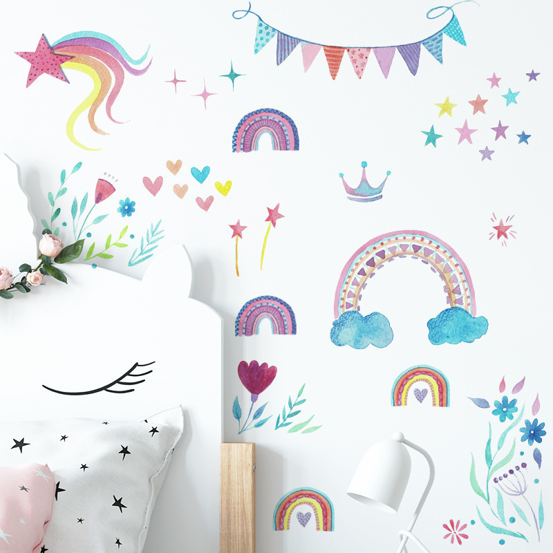 Self adhesive boho rainbow design removable die cut room wall stickers decals