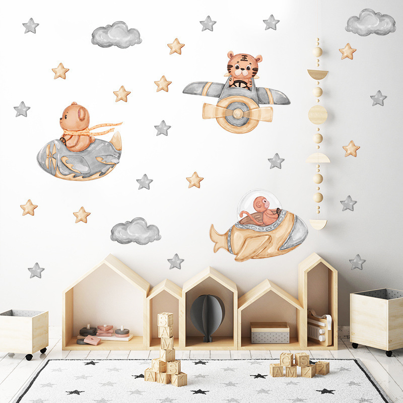 new arrival cartoon animal with airplane wall decals for nursery