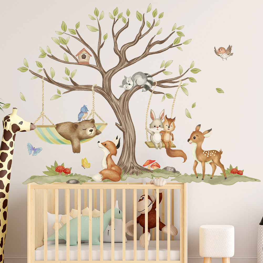 baby room decoration woodland animal wallpaper sticker 3d wall paper