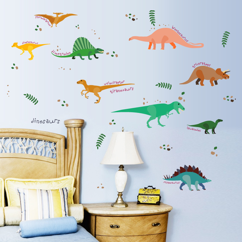 home decor 3d cartoon dinosaur wall stickers removable self adhesive kids wall decals