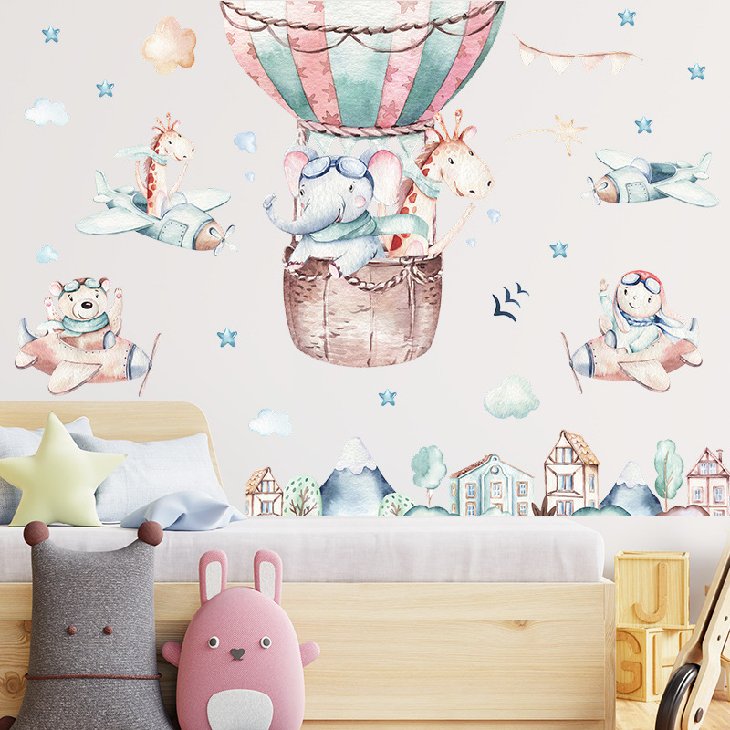 home decor cartoon animal airplane kids room wall sticker boho