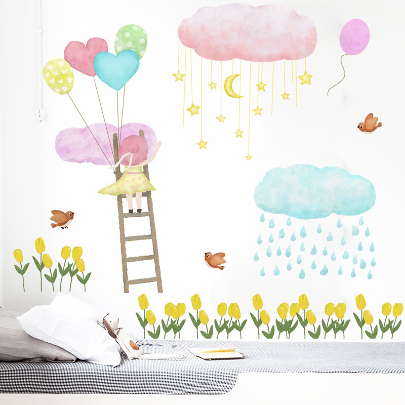 Removable girls vinyl stickers waterproof wall stickers for kids room clouds sticker wall decor