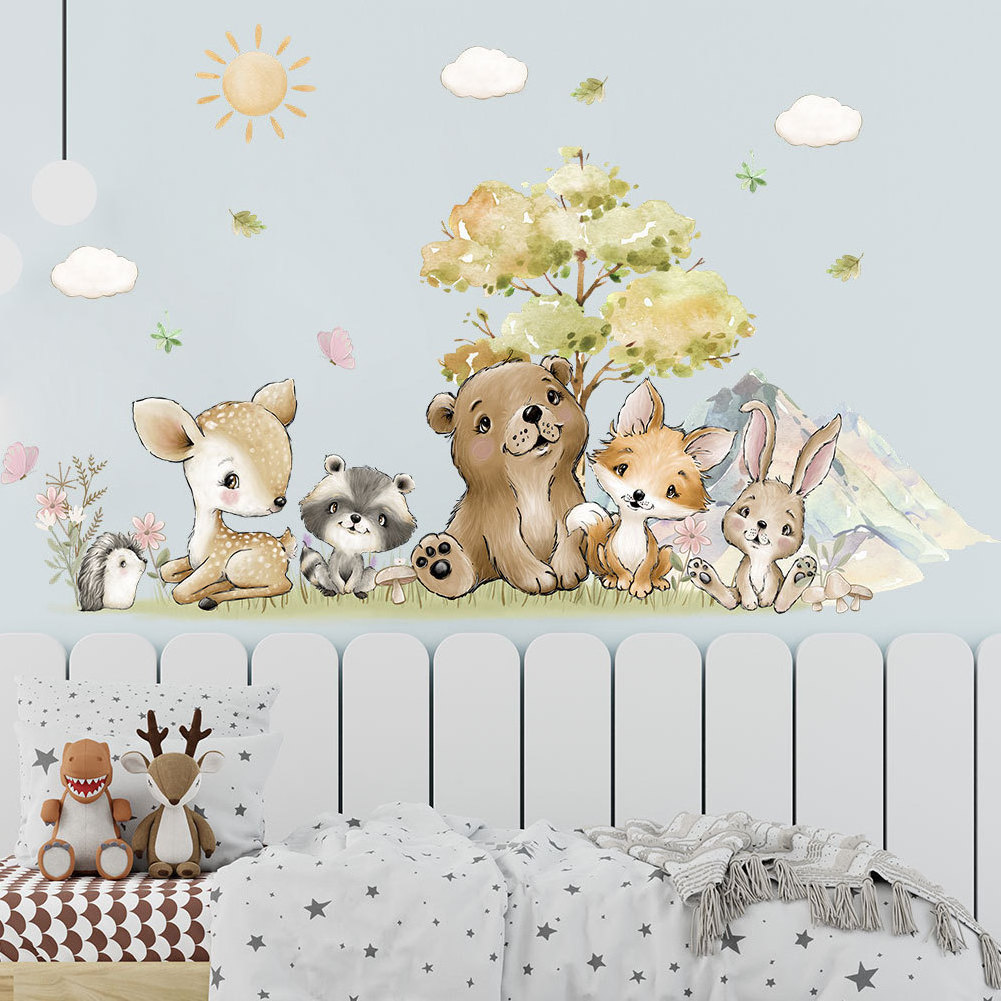 boys room decoration removable cartoon woodland animal transparent wall sticker